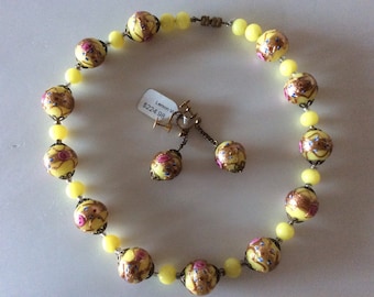 Antique Handmade Venetian Wedding  Cake  Yellow Necklace & Matching Earrings