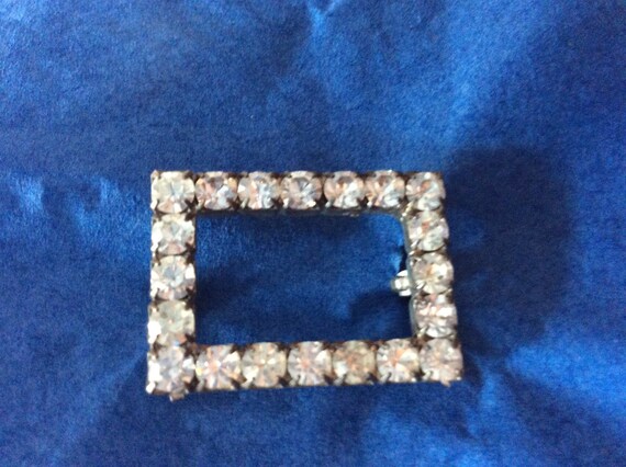 Vintage Rectangular Rhinestone Brooch Pin - image 5