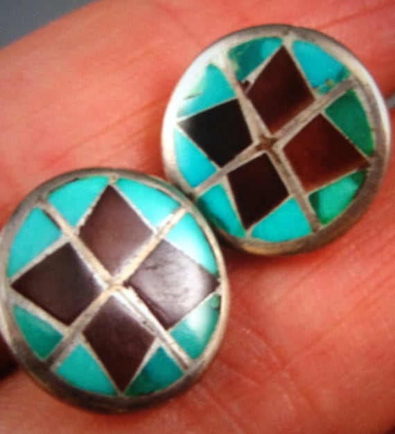 Old Zuni Channel Inlay Earrings Circa 1950