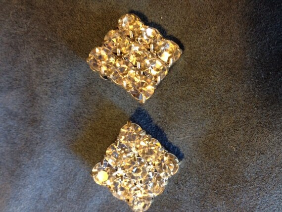 Vintage Rhinestone Earrings, 1-inch Square - image 3