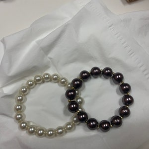 Sale - Two Stretchy Faux Pearl Bracelets  ( 1 White & 1 Bronze )