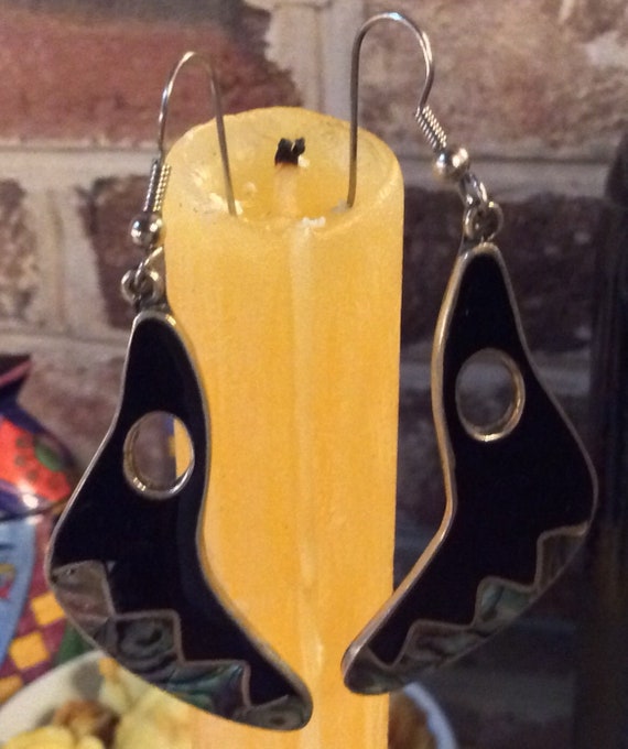 Dramatic Vintage Handmade Mexico Abalone and Silv… - image 6