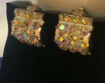 Vintage French Rhinestone Clip on Earrings