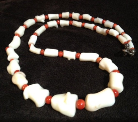 SALE -  Vintage Coral Red and White Necklace - image 1