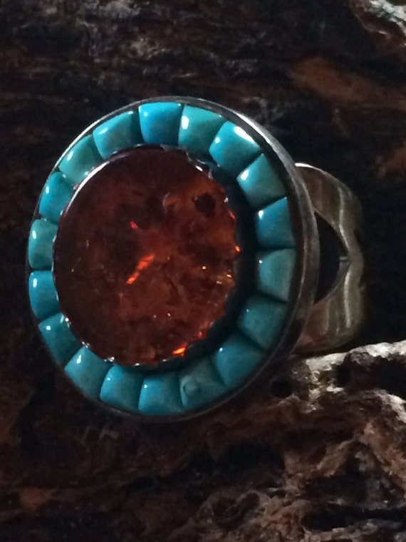 925 turquoise ring925 amber ring size 5