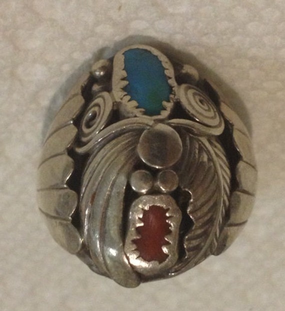 Swirling Forest Vintage Native American Navajo Turquoise Coral Sterling Silver Bracelet Swirling Forest Vintage Native American Navajo Turquoise Coral Sterling Silver Bracelet
