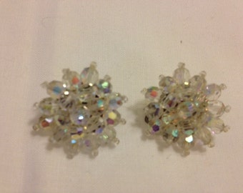 Vintage Clear Crystal Bead Clip Earrings