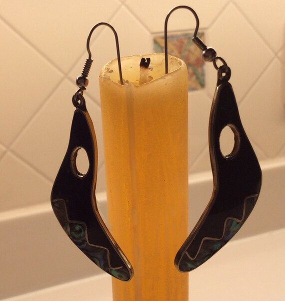 Dramatic Vintage Handmade Mexico Abalone and Silv… - image 2