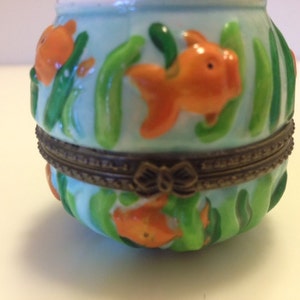 Vintage Ceramic Sea Life Themed Box with Enclosed Tiny Gold Fish image 1