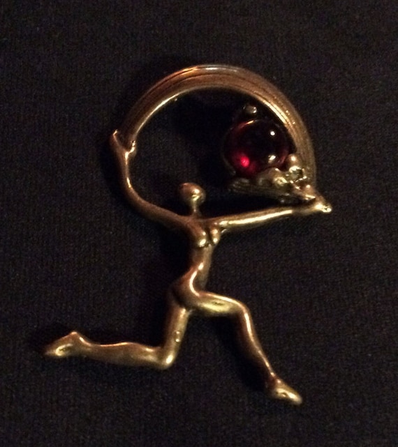 Vintage Sterling Silver Running Woman with Banner… - image 1