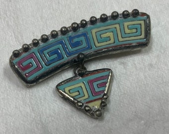 Colorful Greek Key Signed Articulating Pin