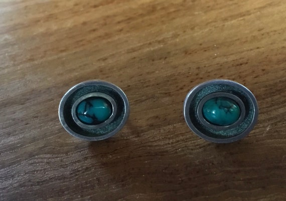 Stunning Vintage Silver & Turquoise Post Earrings - image 5