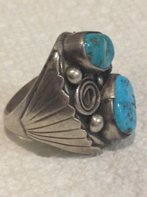 Heavy Vintage Native American Turquoise & Sterling Silver Ring - Etsy