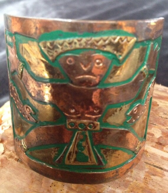 Just Reduced -Vintage Signed Copper Tribal Cuff Br