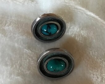 Stunning Vintage Silver & Turquoise Post Earrings