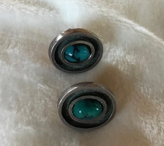 Stunning Vintage Silver & Turquoise Post Earrings - image 1