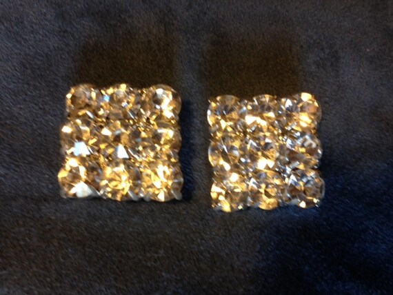 Vintage Rhinestone Earrings, 1-inch Square - image 2