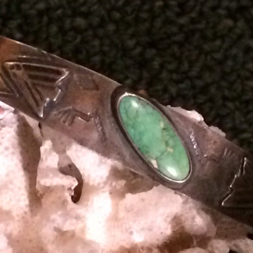 Reduced - Vintage Fred Harvey Era Sterling Silver & shops Green Turquoise Cuff Bracelet