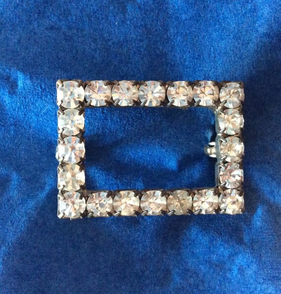 Vintage Rectangular Rhinestone Brooch Pin - image 4