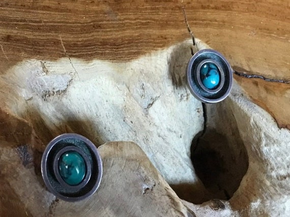 Stunning Vintage Silver & Turquoise Post Earrings - image 7