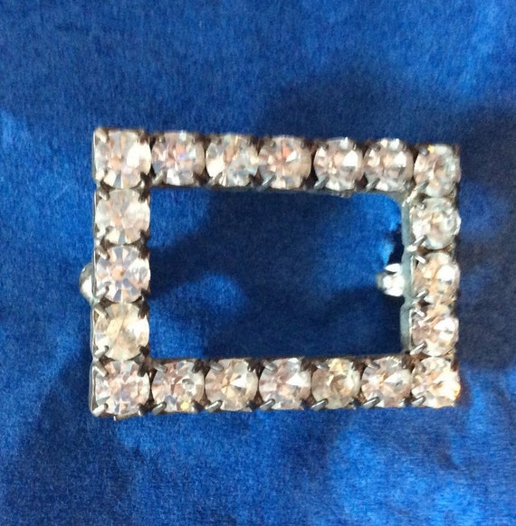 Vintage Rectangular Rhinestone Brooch Pin - image 2