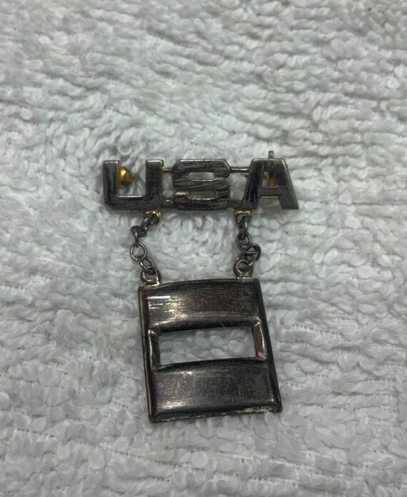 Vintage Sterling Silver U. S. A. Pin Badge and Me… - image 4