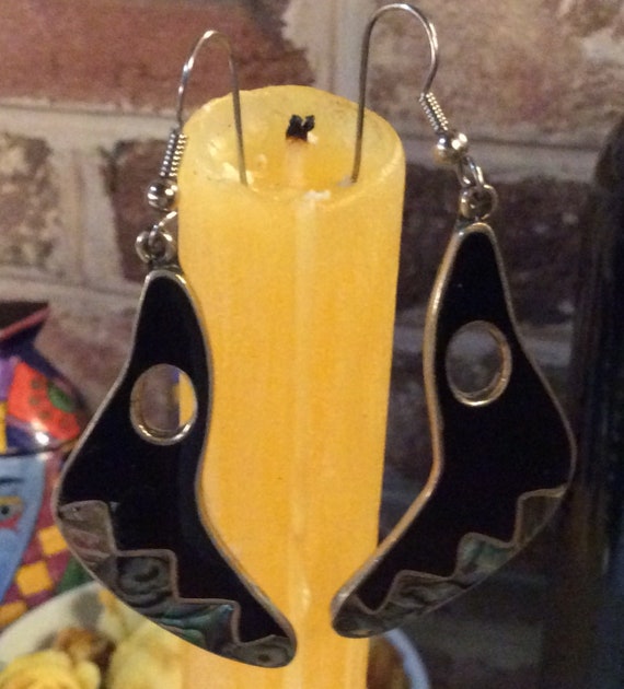 Dramatic Vintage Handmade Mexico Abalone and Silv… - image 1