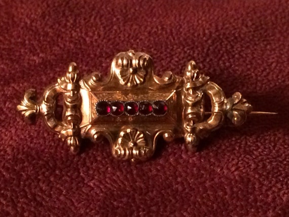 Stunning Antique 14k Gold & Old Garnet Victorian … - image 3