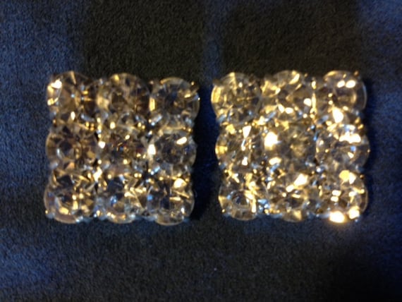 Vintage Rhinestone Earrings, 1-inch Square - image 1