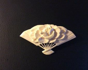 Lovely Hand Carved Ivory Colored Brooch