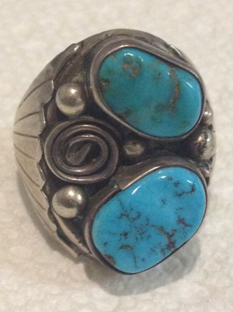 Heavy Vintage Native American Turquoise & Sterling Silver Ring | Etsy