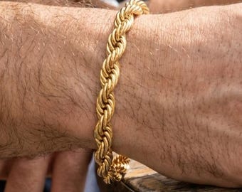 Seilarmband aus 22-karätigem Massivgold, gedrehte, strukturierte Kette, luxuriöses Geschenk