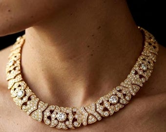 Halskette aus 18-karätigem Massivgold mit Diamanten, luxuriöses Choker-Halsband, Brautgeschenk