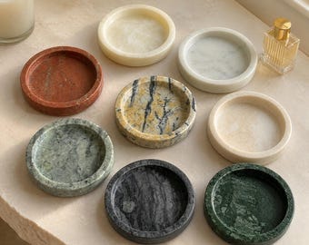 Natural Marble Round Tray: Candle Holder, Jewelry Dish, Coaster (10cm)