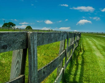 Open Field Rustic Fence in Goochland Virginia, Blue Sky Photo, Landscape Photo Art, Father's Day, Living Room Art, Home Office, Father's Day