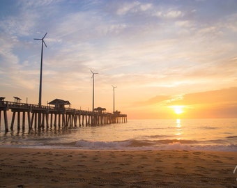 Jennette's Pier Sunrise Nags Head NC Beach, Coastal Beach Decor, OBX Print,  Christmas Gift, Gift for Him, Gift for Her