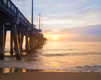 Jennette's Pier Sunrise Close Up Nags Head NC Beach, Coastal Beach Decor, OBX Print,  Christmas Gift, Gift for Him, Gift for Her