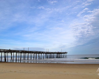 Outer Banks Fishing Pier Under Blue Sky, North Carolina Beach Pier, Fishing Pier, OBX photo, Coastal Beach Decor, Photo Art,  Christmas Gift