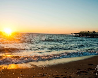 Redondo Beach California Summer Golden Sunset at Pier, Coastal Beach Decor, Frame Option,  Christmas Gift, Gift for Him, Gift for Her