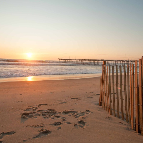 Outer Banks Fishing Pier North Carolina Beach Sunrise, OBX photo, Coastal Beach Decor, Photo Art,  Christmas Gift,  Christmas Gift