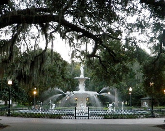 Savannah Georgia Forsyth Park Fountain Sunset Framed Art Photograph