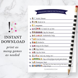 The ORIGINAL Wedding Emoji Pictionary- Bridal Shower Game- Instant Download- Print at Home: Navy Color
