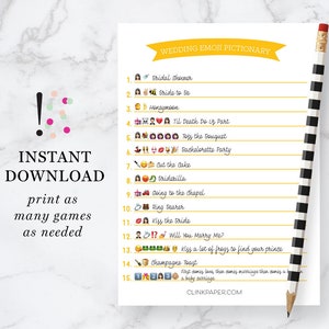 The ORIGINAL Wedding Emoji Pictionary- Bridal Shower Game- Instant Download- Print at Home: Sunflower Yellow Color