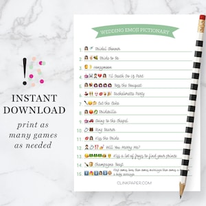 The ORIGINAL Wedding Emoji Pictionary- Bridal Shower Game- Instant Download- Print at Home: Mint Color