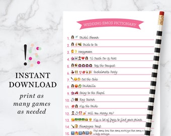 The ORIGINAL Wedding Emoji Pictionary- Bridal Shower Game- Instant Download- Print at Home: Strawberry Color