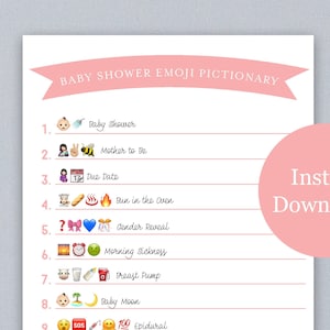 Babyparty / Schwangerschaft Emoji Bild- Babyparty Spiel- sofortiger Download- Druck zu Hause: Rosa Farbe