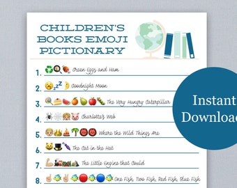 Children&#39;s Books Emoji Pictionary- Baby Shower Game- Instant Download- Print at Home: Blue Color