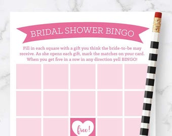 Bridal Shower Bingo- Wedding Shower Game- Instant Download- Print at Home: Strawberry Color