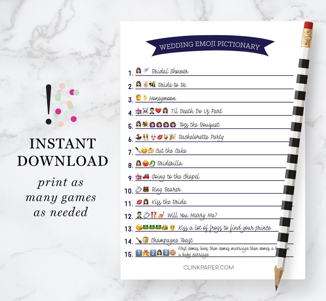 The ORIGINAL Wedding Emoji Pictionary- Bridal Shower Game- Instant ...