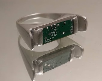 Technoqueen - Circuit Board Ring - Sterling Silver Ring - Ready to Ship